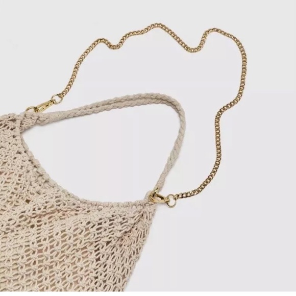 NWT-Zara sack shoulder bag-handmade ecru crochet - Picture 3 of 6